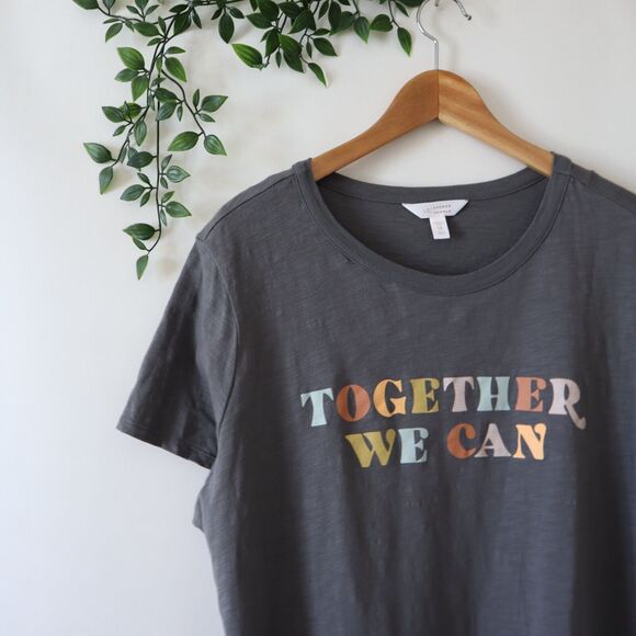 LC Lauren Conrad Short Sleeve Together We Can Gray Plus Size 1X - Picture 2 of 4